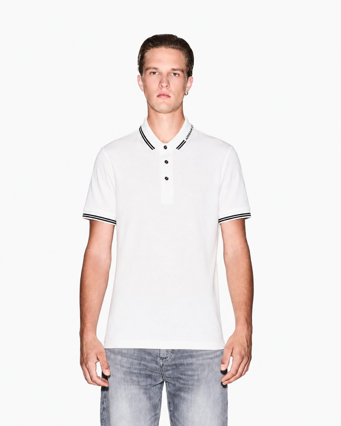 Armani Exchange Logo-Collar Slim-Fit Polo Shirt – Optic White