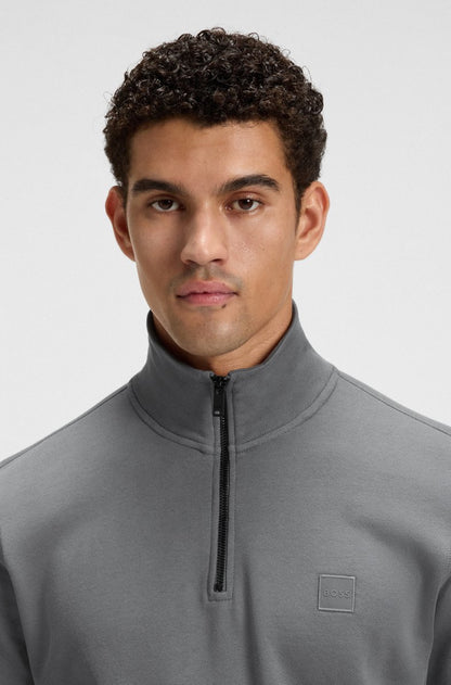 ZIP-NECK SWEATSHIRT IN COTTON TERRY WITH LOGO PATCH