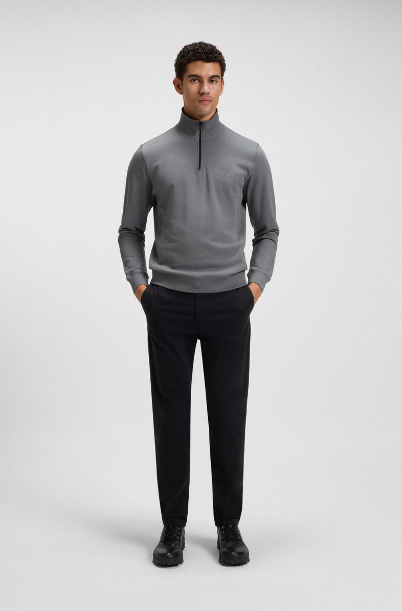 ZIP-NECK SWEATSHIRT IN COTTON TERRY WITH LOGO PATCH