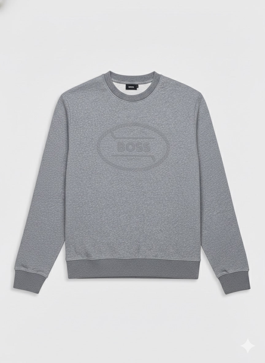 SLIM-FIT GREY COTTON-TERRY SWEATSHIRT WITH LOGO DETAIL